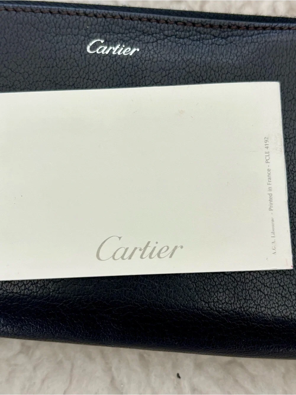Cartier Black Leather Zip Around Flap Back Pocket Long Wallet w/ Booklet
